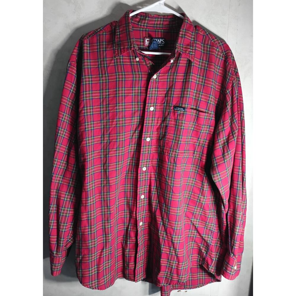 Vintage Chaps Ralph Lauren Plaid Shirt Red Preppy Grunge Oversized Cotton Large